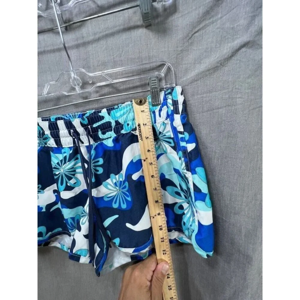 Old Navy Shorts Womens Medium‎ Blue White Drawstrings Floral Tropical Ladies.